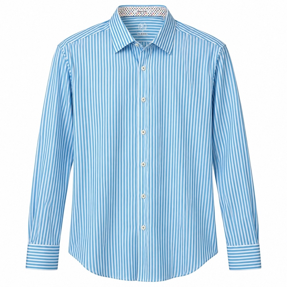 Bugatchi Uomo Striped Button Down Shirt Blue White Shaped Fit Cotton XL Business